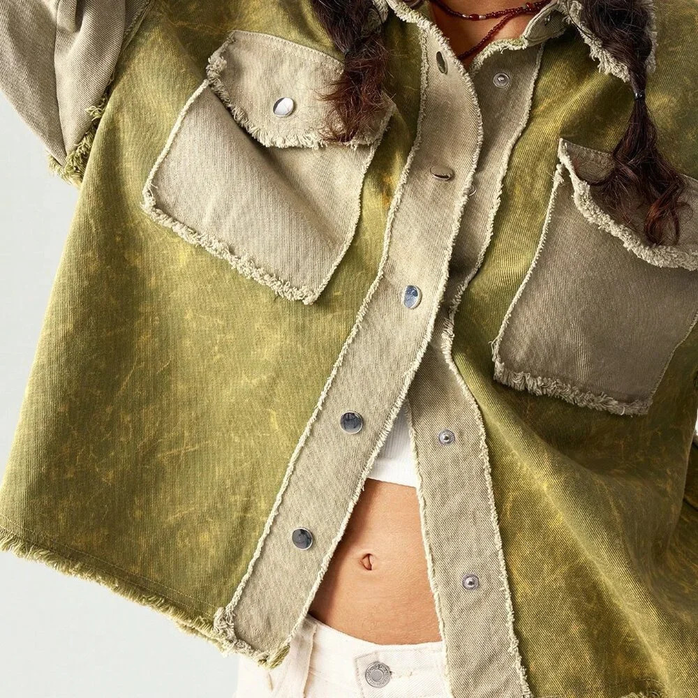 Multicolor Casual Women's Woven Turndown Collar Long Sleeve Loose Washed Jacket - Picture 8 of 8